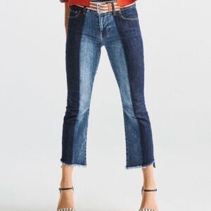 Cabi High Low Crops  Dual Tone Denim Jeans